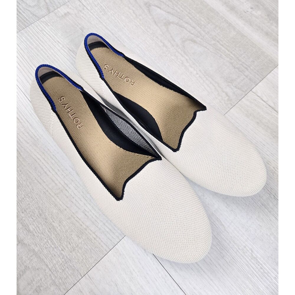 Rothy’s The Loafer Cream Off White Black Trim Knit Flat Shoes Size 10 msrp$165